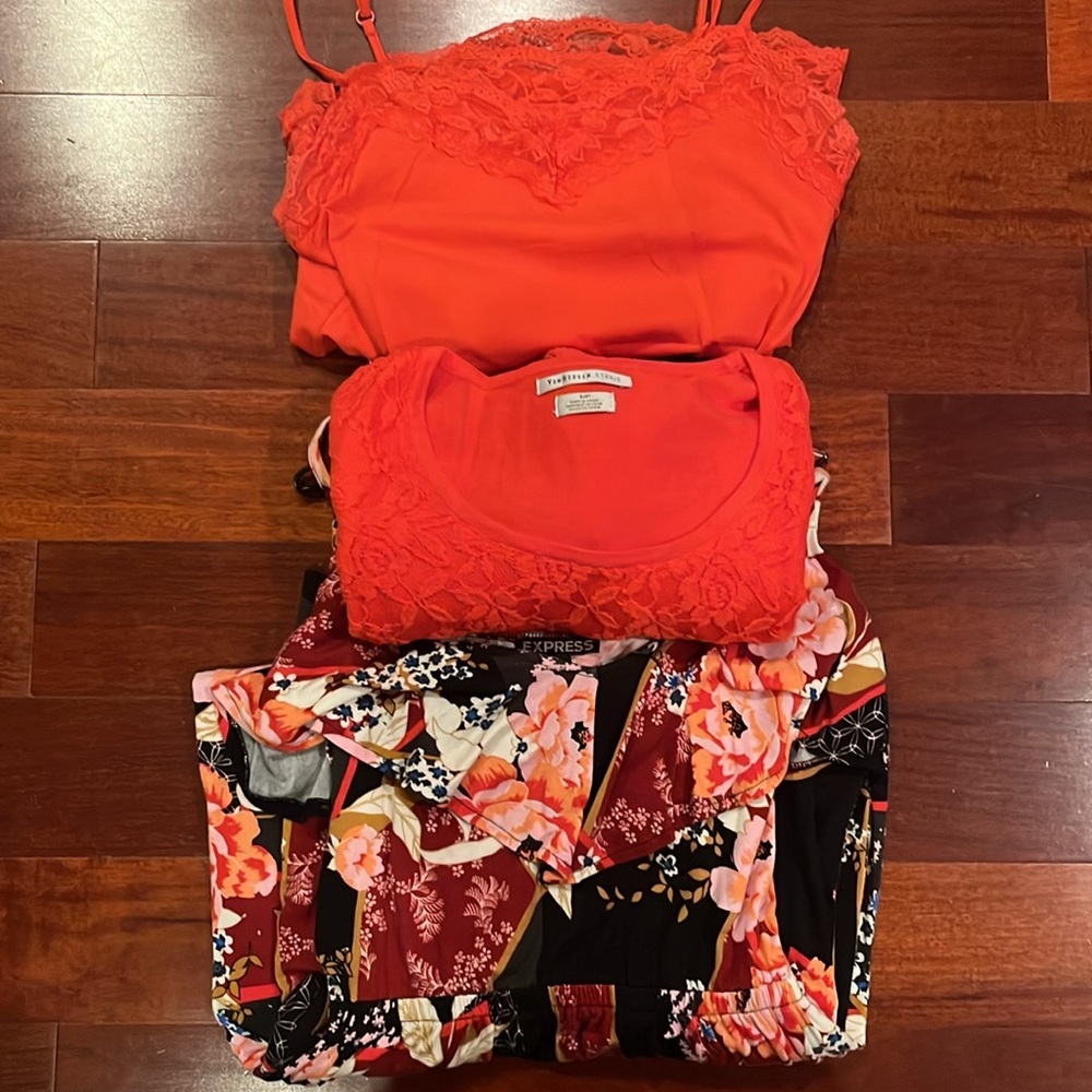 Coral bundle. Express dress, VanHeusen sweater and tank top